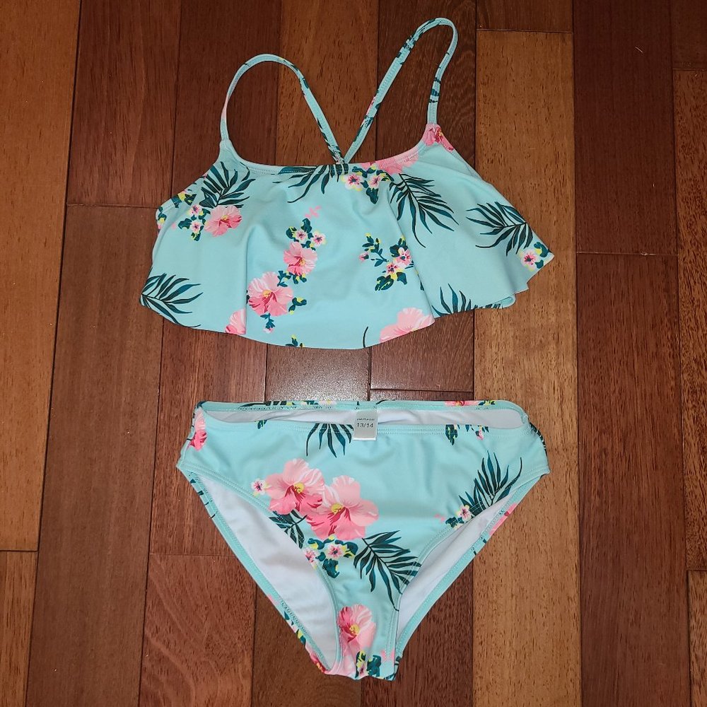 Teal Floral Kids Bikini